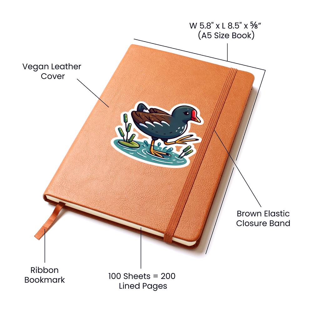 Cute Moorhen sticker 96 - Vegan Leather Journal