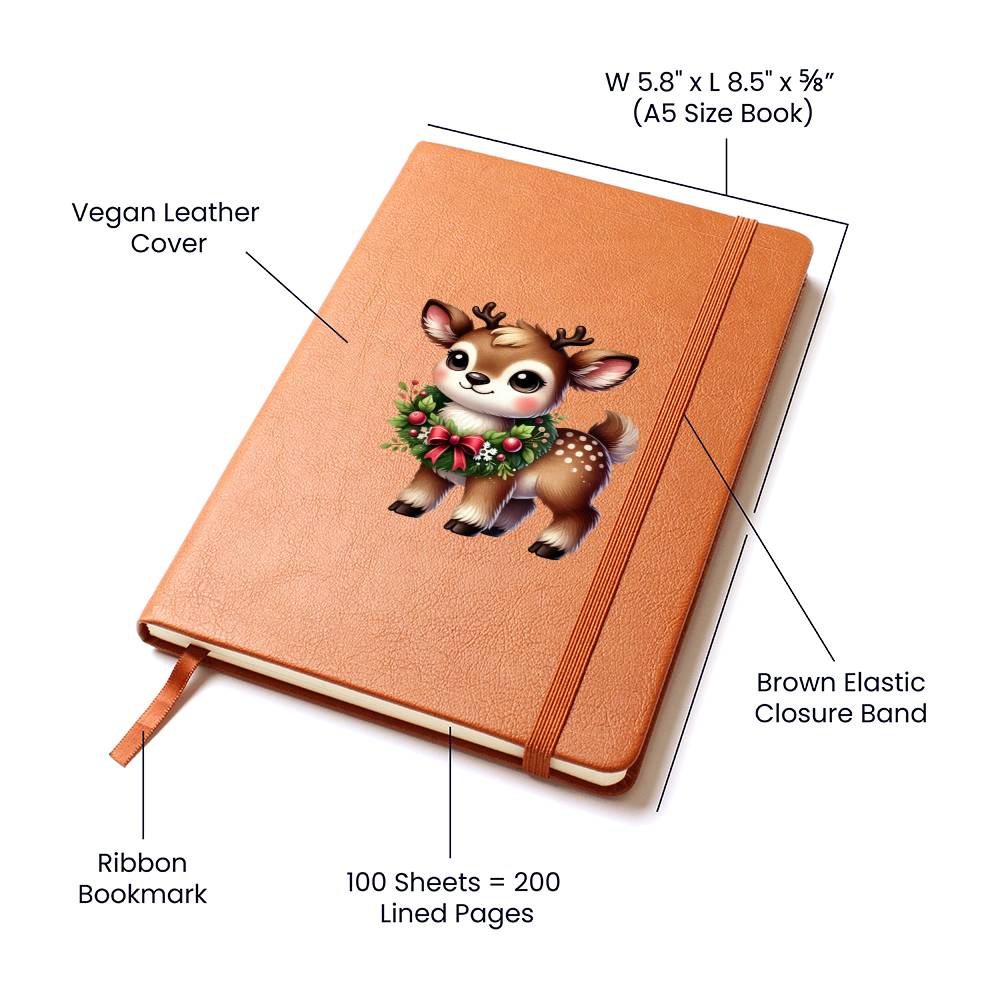 Cute Christmas Reindeer 018 - Vegan Leather Journal