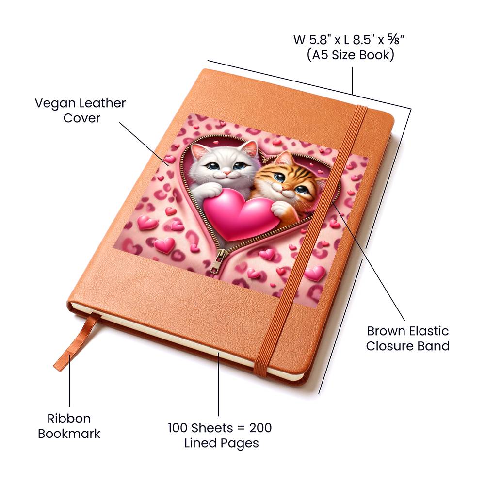 Valentine's Day Cat And Zipper 017 - Vegan Leather Journal
