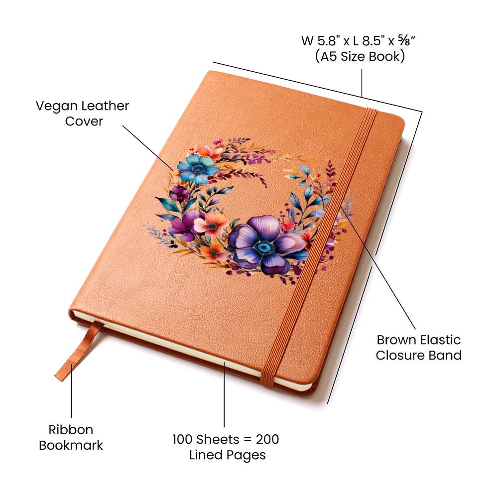 Floral Flower Wreath 067 - Vegan Leather Journal