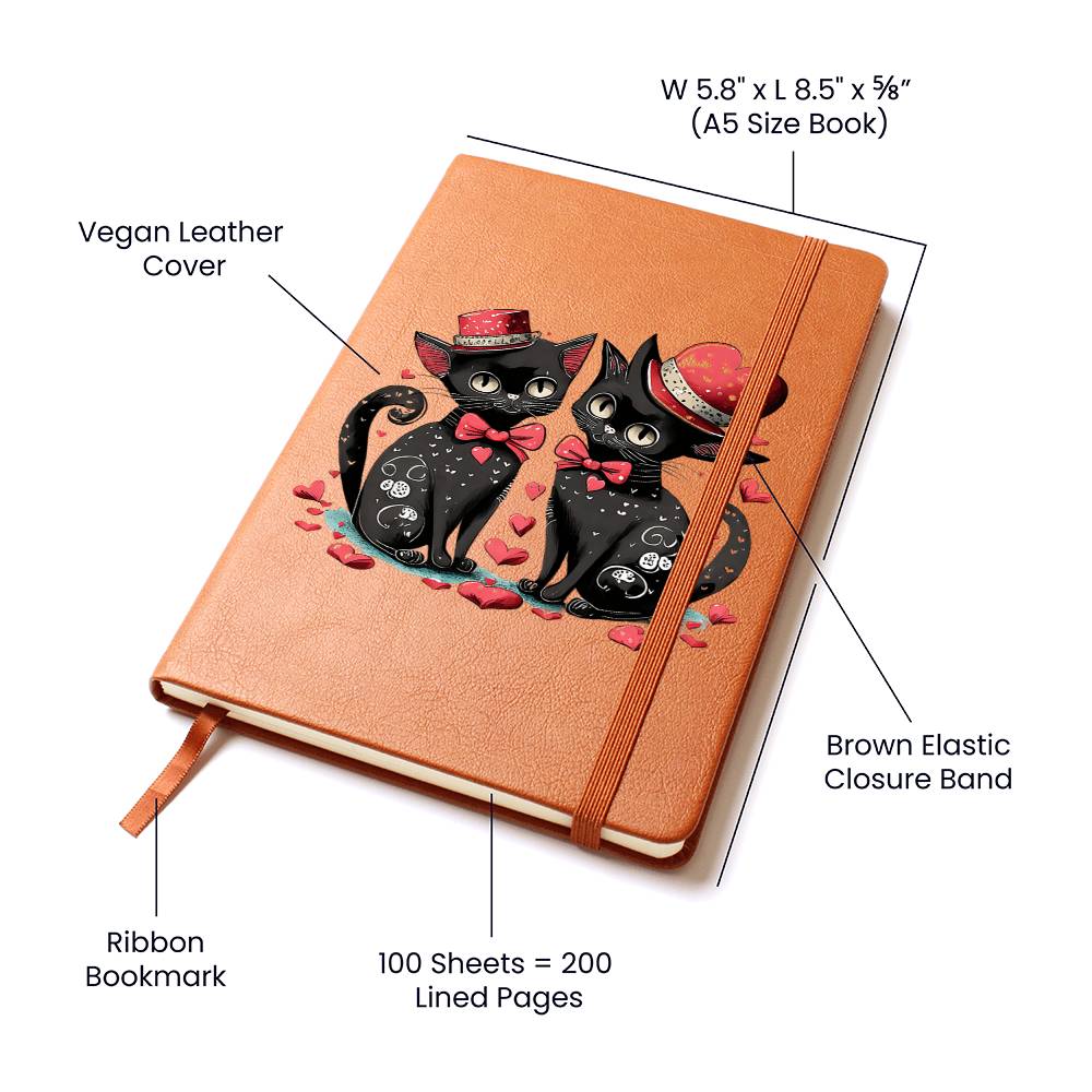 Valentine's Day Black Cat 009 - Vegan Leather Journal
