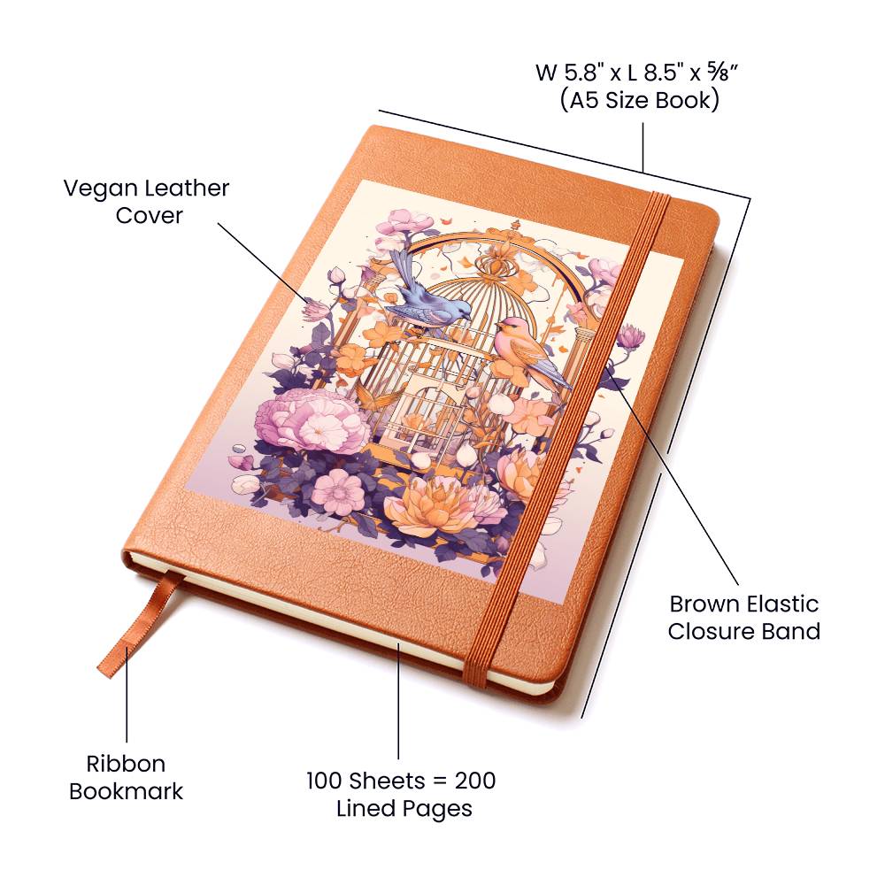 Birds And Floral Design 111 - Vegan Leather Journal