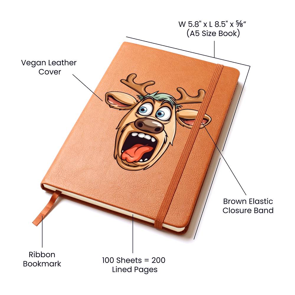Funny Reindeer Face 11 - Vegan Leather Journal