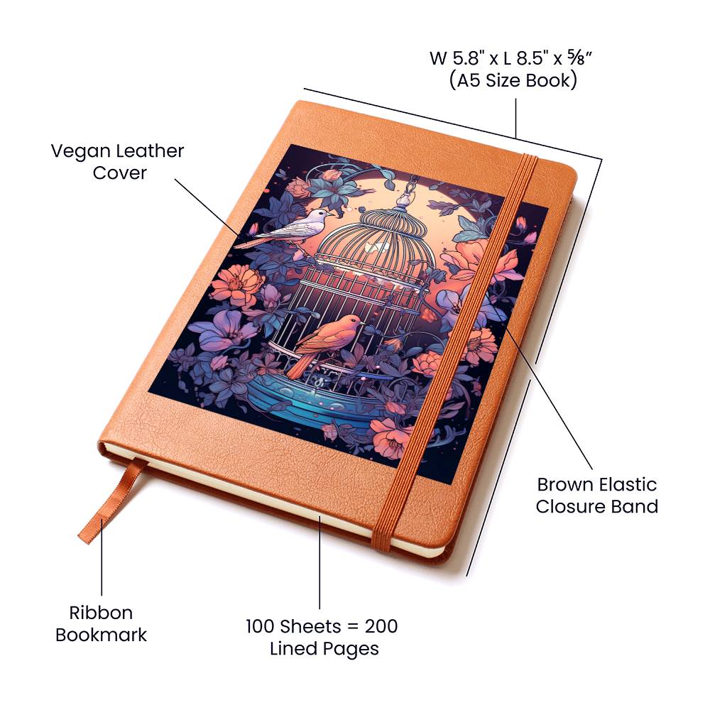 Birds And Floral Design 148 - Vegan Leather Journal