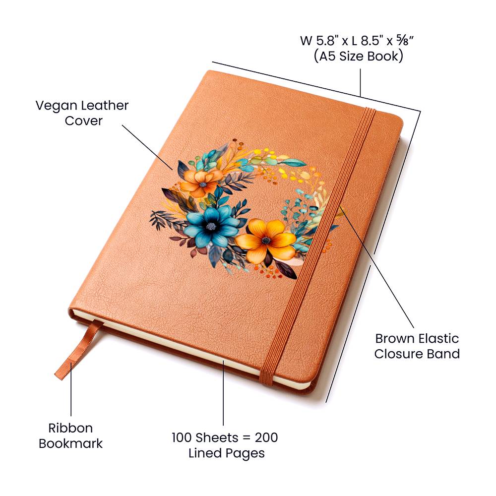 Floral Flower Wreath 015 - Vegan Leather Journal