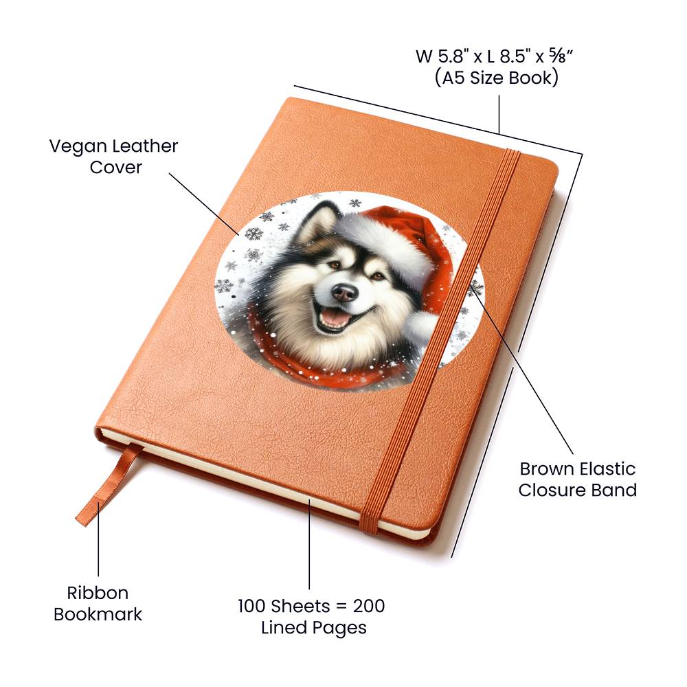 Christmas Dog - Alaskan Malamute - Vegan Leather Journal