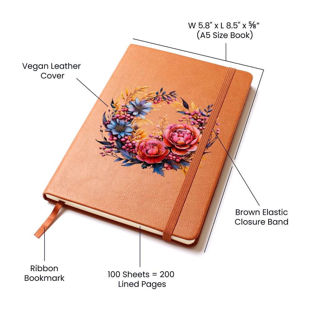 Floral Flower Wreath 122 - Vegan Leather Journal