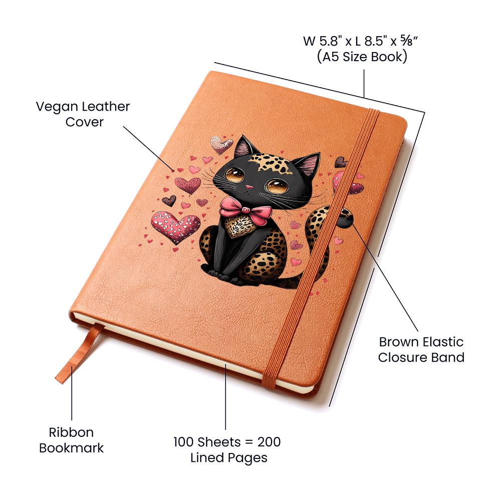 Valentine's Day Black Cat 072 - Vegan Leather Journal