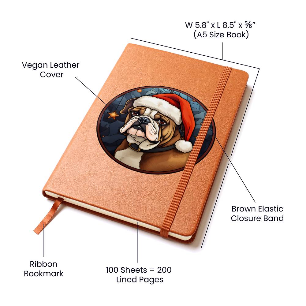 Dog Stained Glass Christmas Design 020 - Vegan Leather Journal