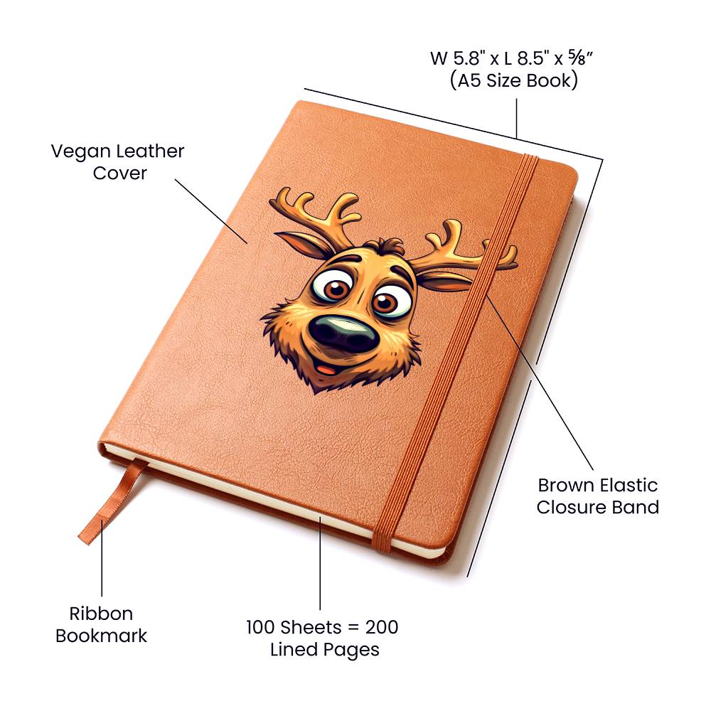 Funny Reindeer Face 12 - Vegan Leather Journal