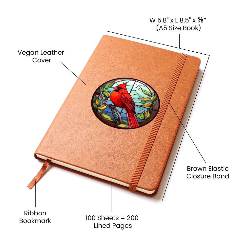 Christmas Red Cardinal Stained Glass Design 002 - Vegan Leather Journal
