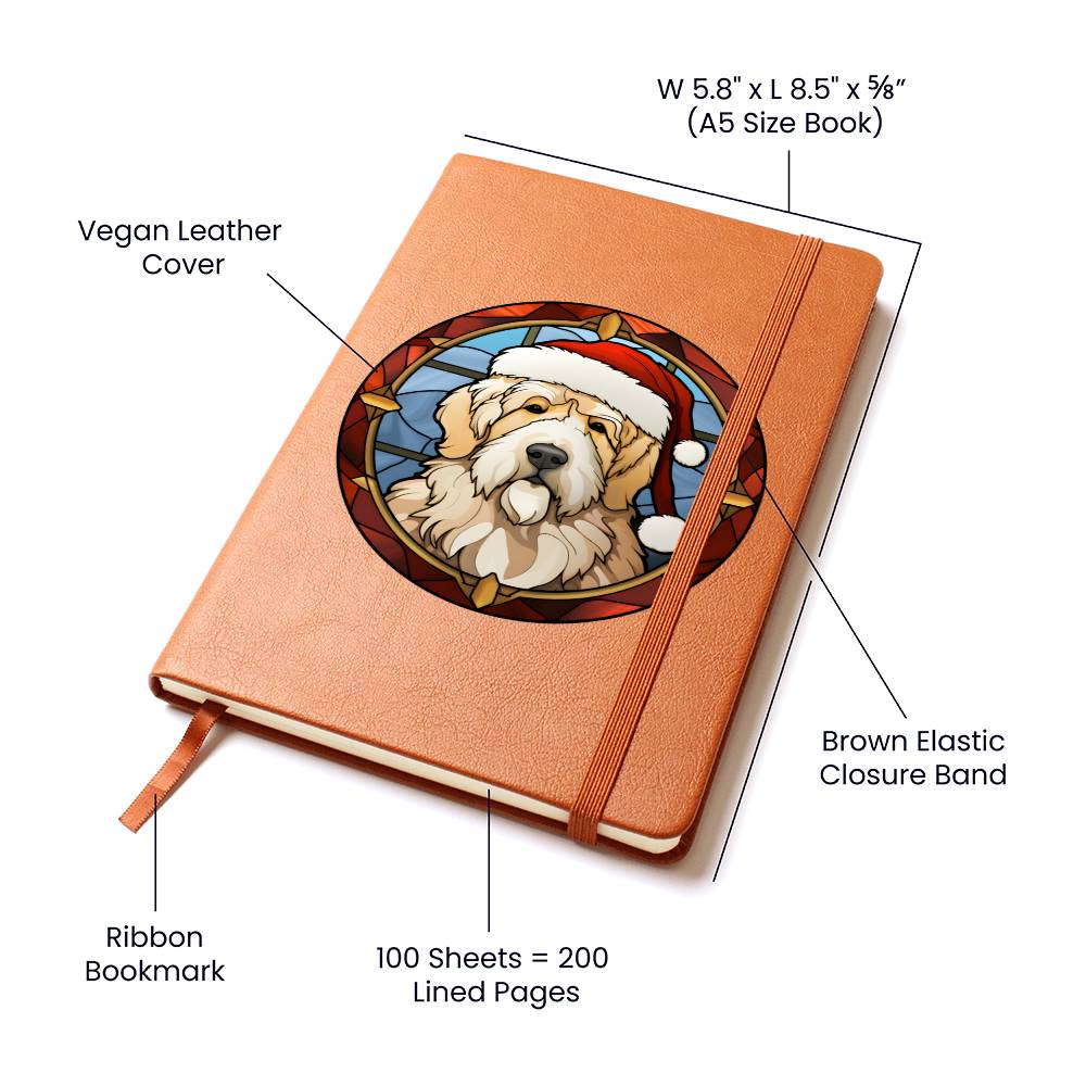 Dog Stained Glass Christmas Design 025 - Vegan Leather Journal