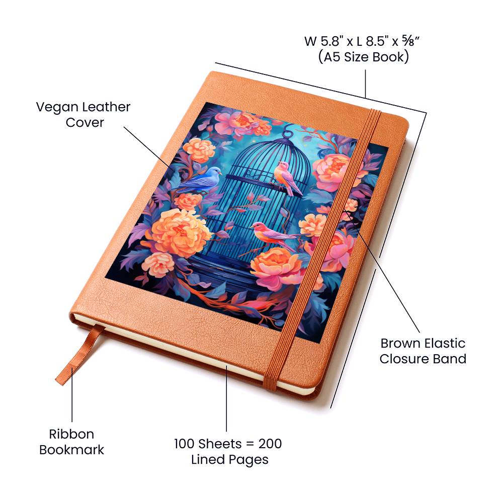 Birds And Floral Design 135 - Vegan Leather Journal
