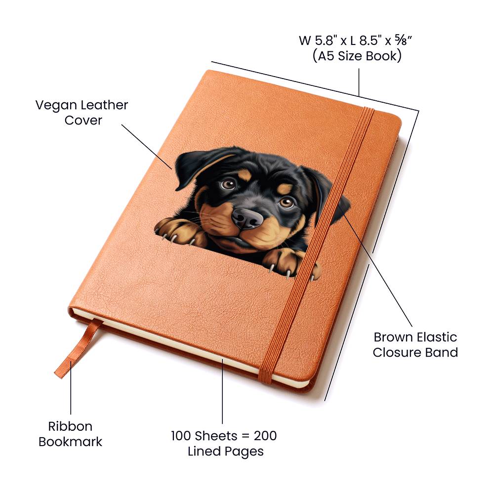 Rottweiler Peeking - Vegan Leather Journal