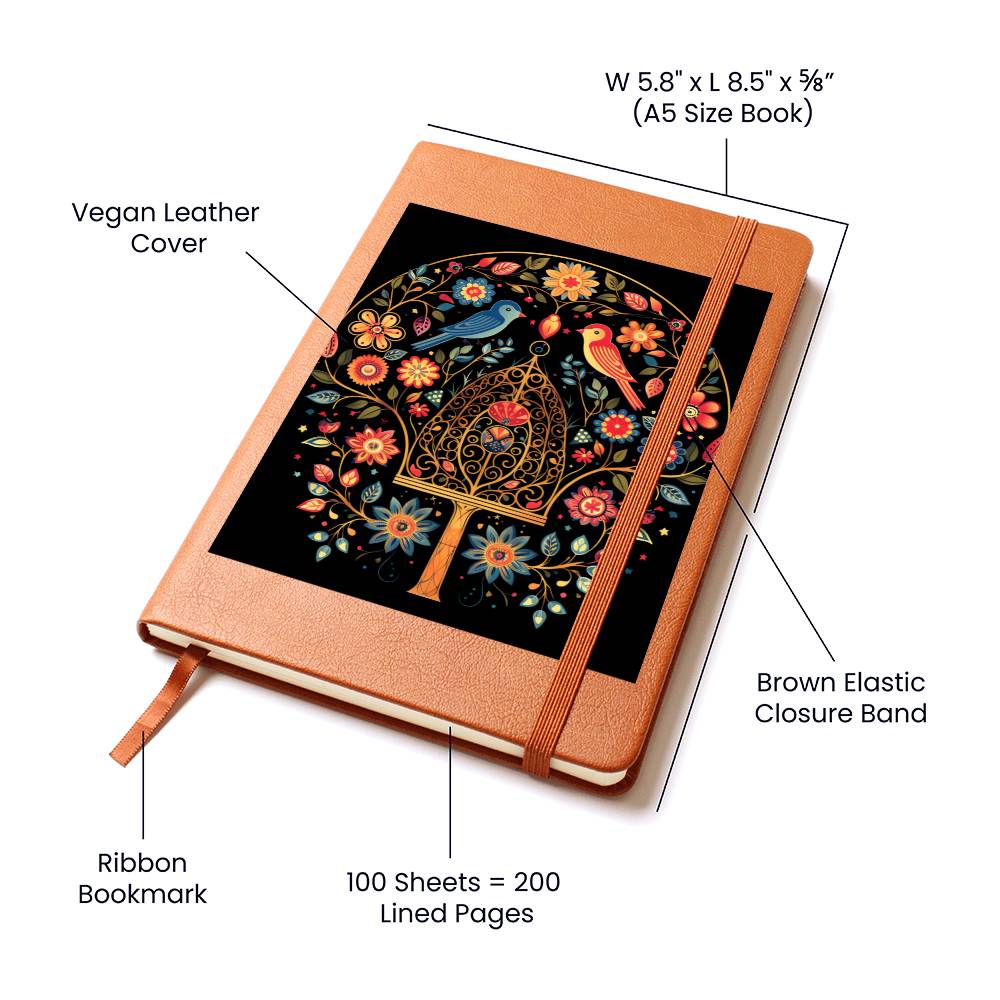 Birds And Floral Design 163 - Vegan Leather Journal
