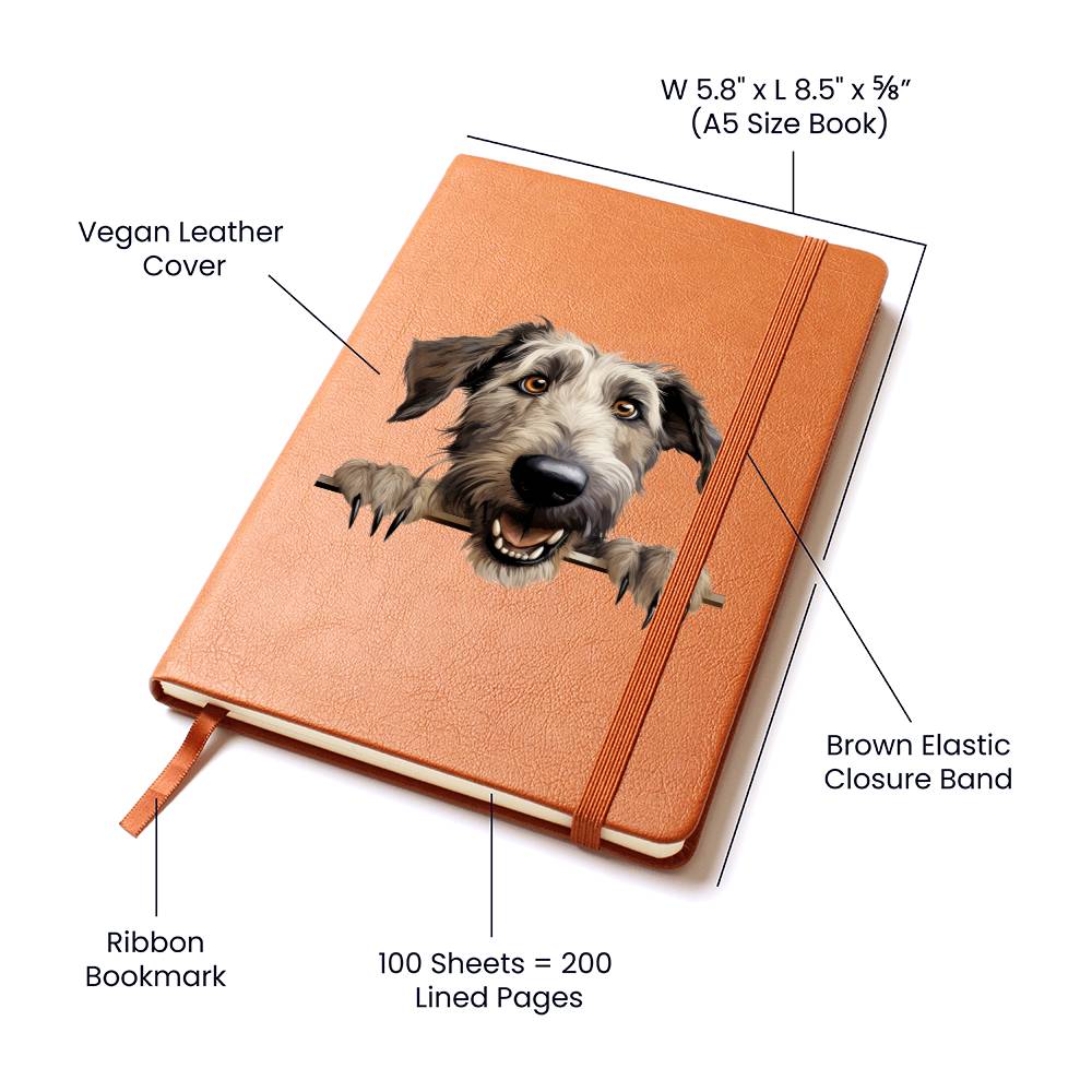 Irish Wolfhound  Peeking - Vegan Leather Journal
