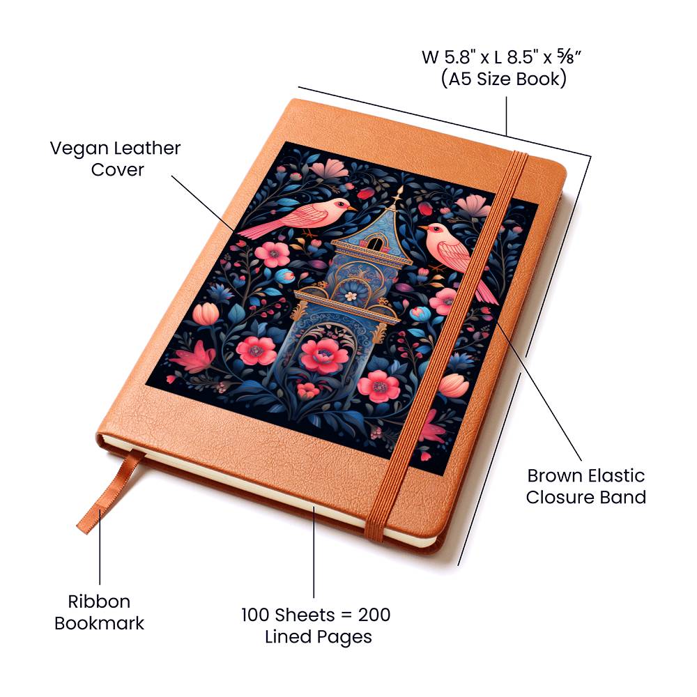 Birds And Floral Design 171 - Vegan Leather Journal