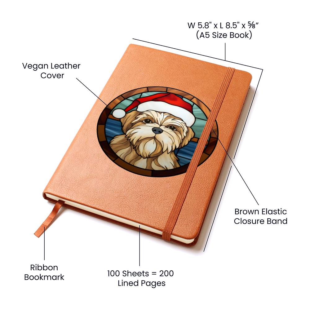 Dog Stained Glass Christmas Design 002 - Vegan Leather Journal