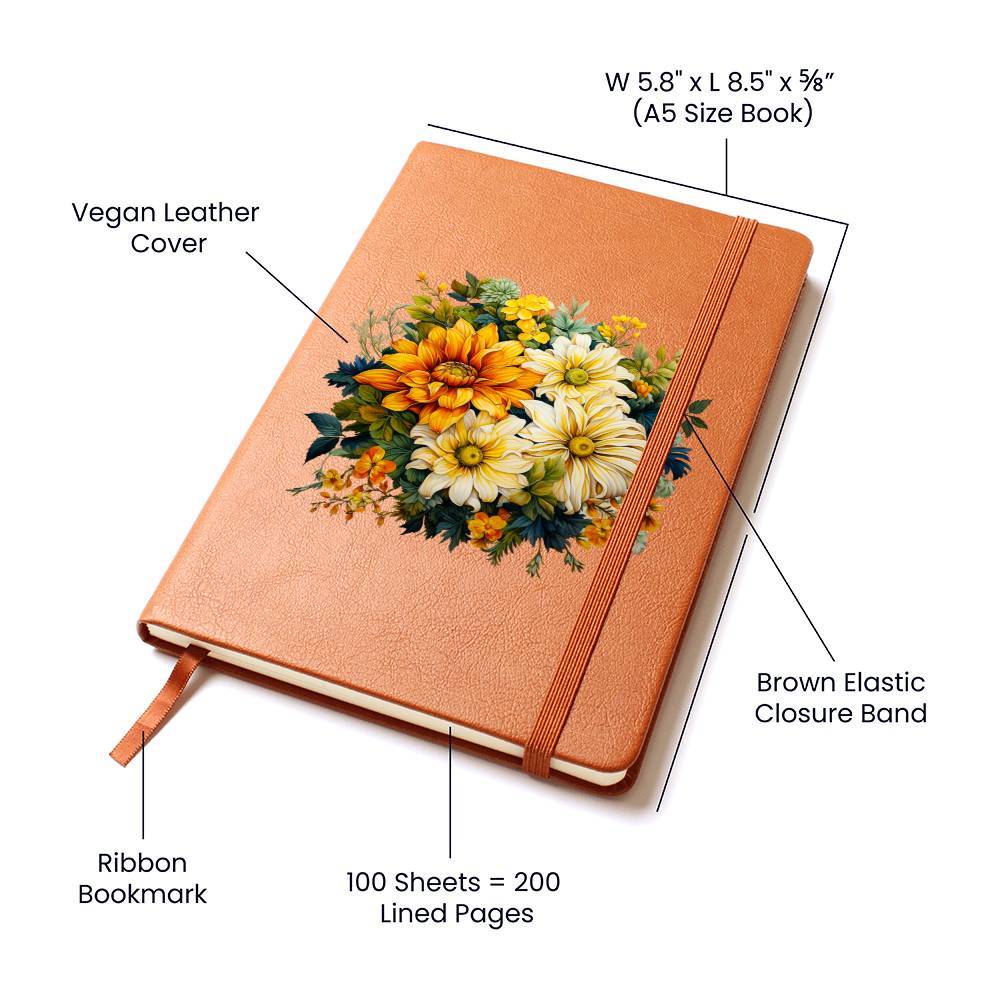 Floral Flower Wreath 093 - Vegan Leather Journal