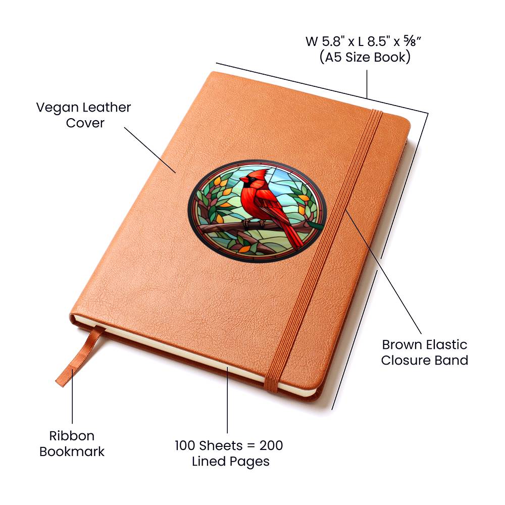 Christmas Red Cardinal Stained Glass Design 028 - Vegan Leather Journal