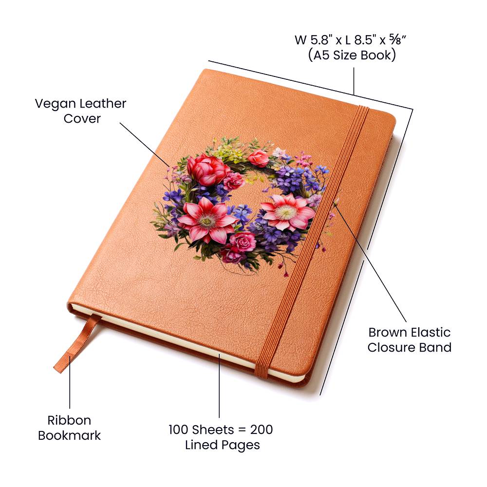 Floral Flower Wreath 102 - Vegan Leather Journal