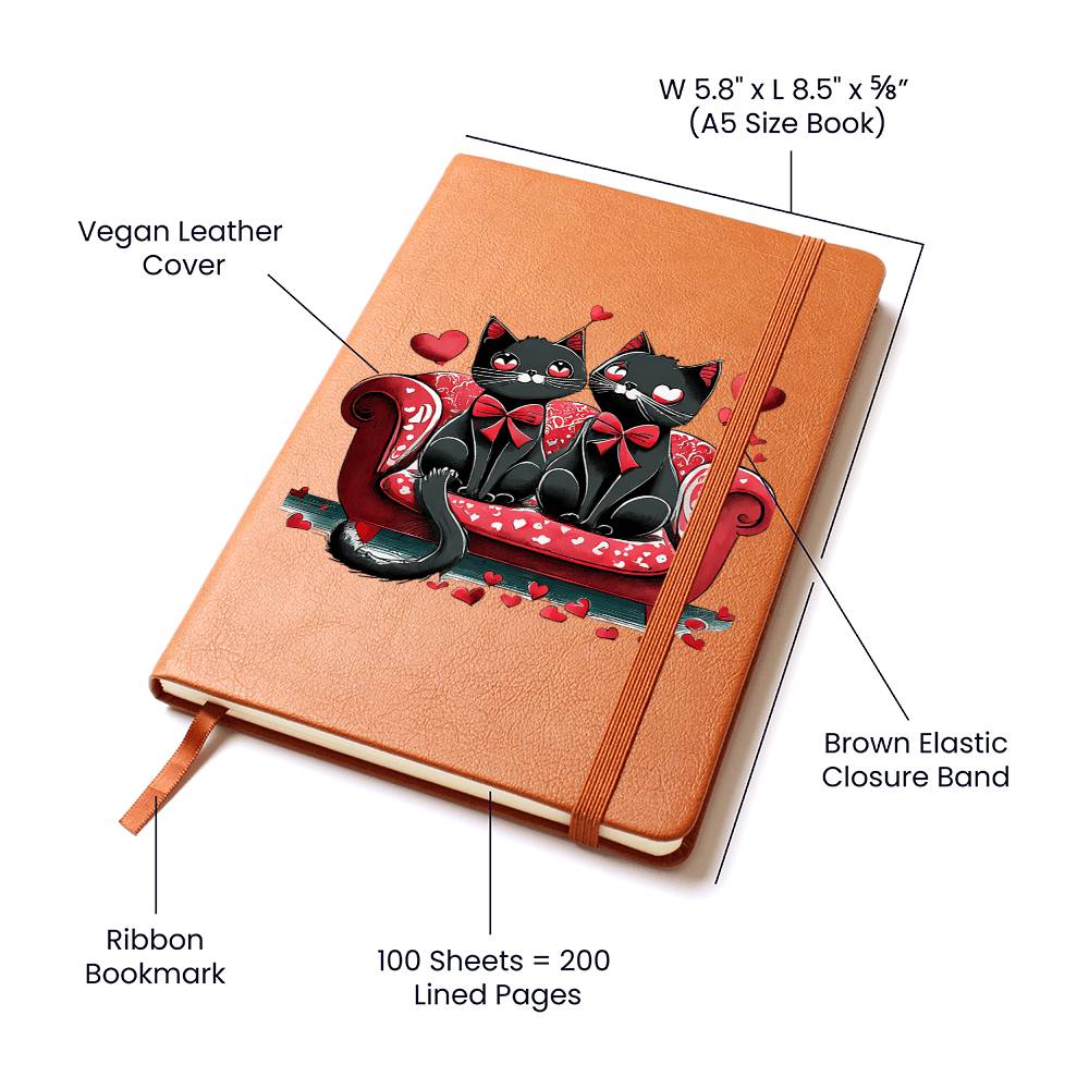 Valentine's Day Black Cat 018 - Vegan Leather Journal