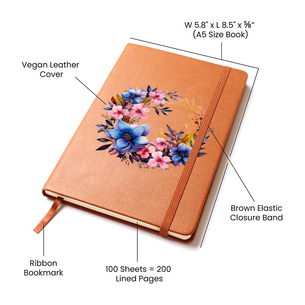 Floral Flower Wreath 137 - Vegan Leather Journal