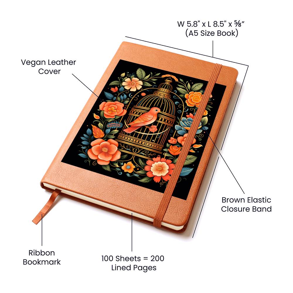 Birds And Floral Design 152 - Vegan Leather Journal