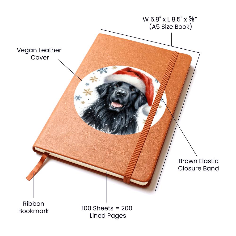 Christmas Dog - Flat-Coated Retriever - Vegan Leather Journal