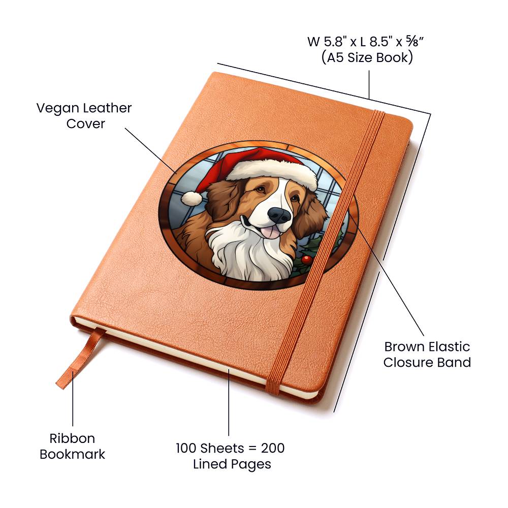 Dog Stained Glass Christmas Design 024 - Vegan Leather Journal