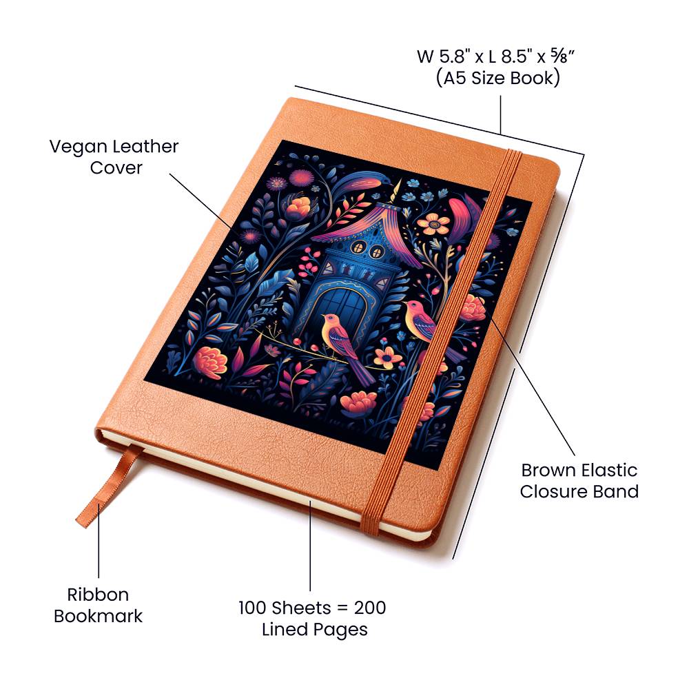 Birds And Floral Design 170 - Vegan Leather Journal