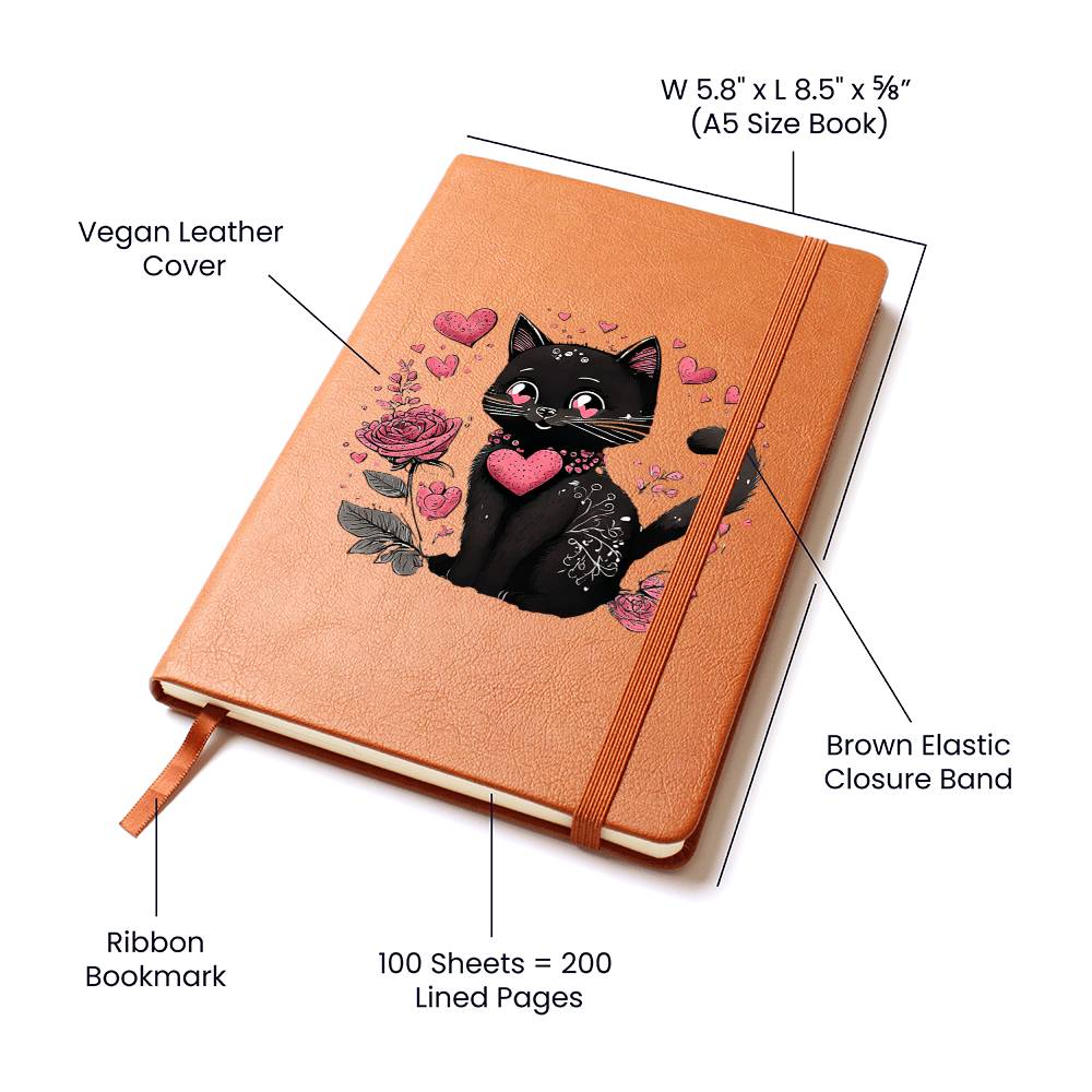 Valentine's Day Black Cat 036 - Vegan Leather Journal