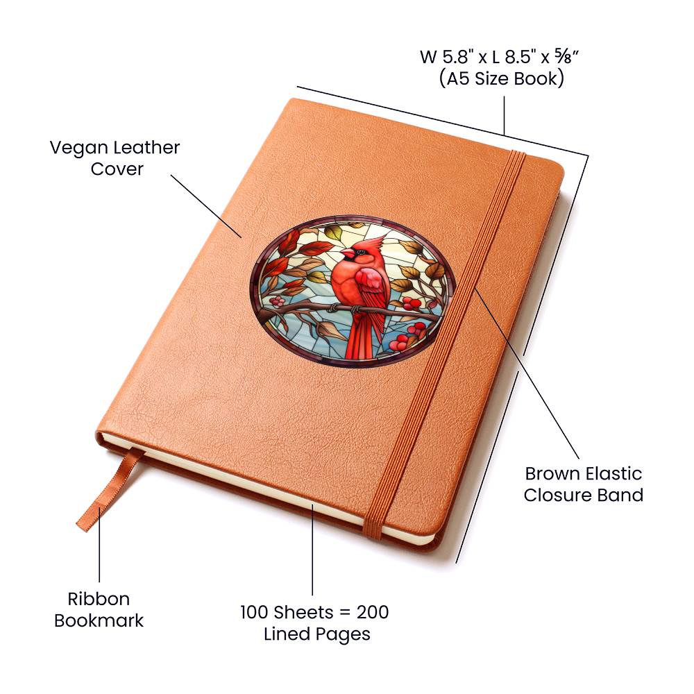 Christmas Red Cardinal Stained Glass Design 031 - Vegan Leather Journal