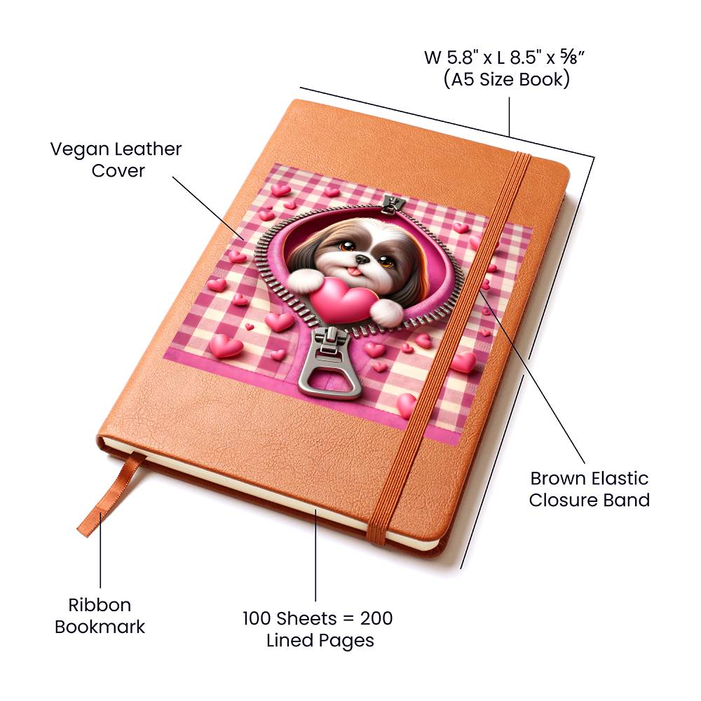 Valentine's Day Dog And Zipper 023 - Vegan Leather Journal