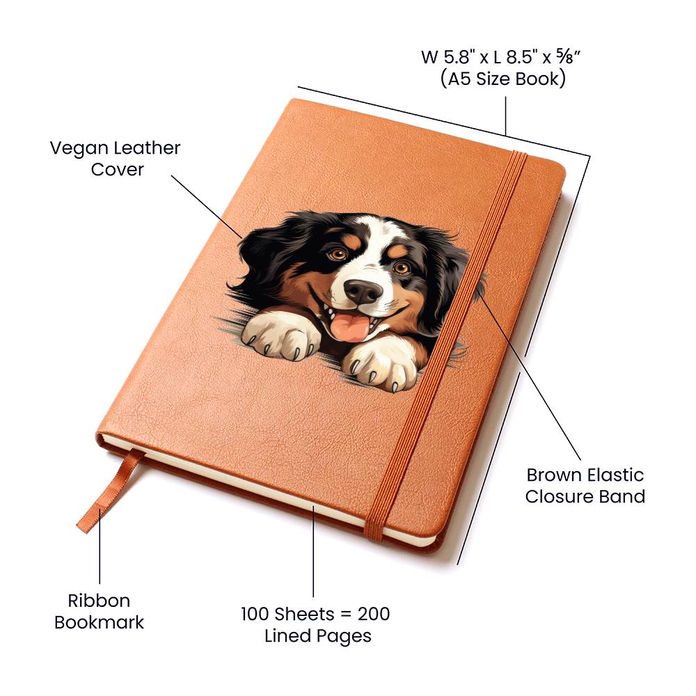 Bernese Mountain Dog Peeking - Vegan Leather Journal