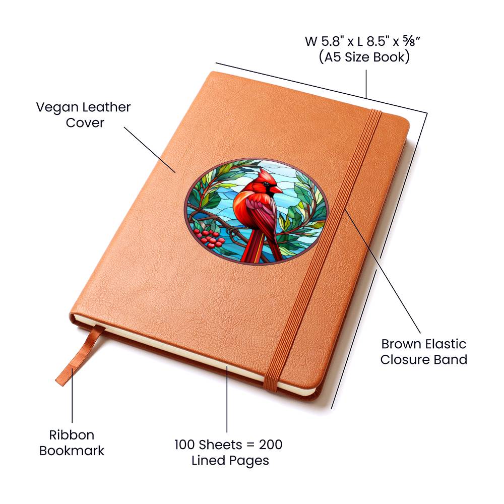 Christmas Red Cardinal Stained Glass Design 026 - Vegan Leather Journal