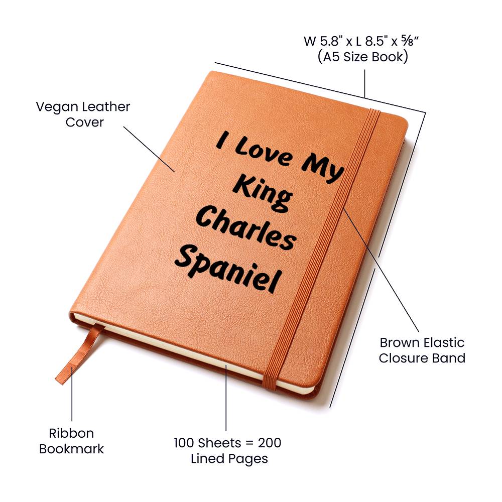 Love My King Charles Spaniel v4 - Vegan Leather Journal