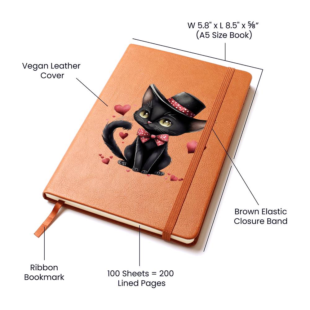 Valentine's Day Black Cat 032 - Vegan Leather Journal