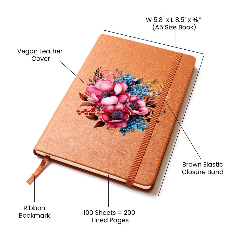 Floral Flower Wreath 108 - Vegan Leather Journal