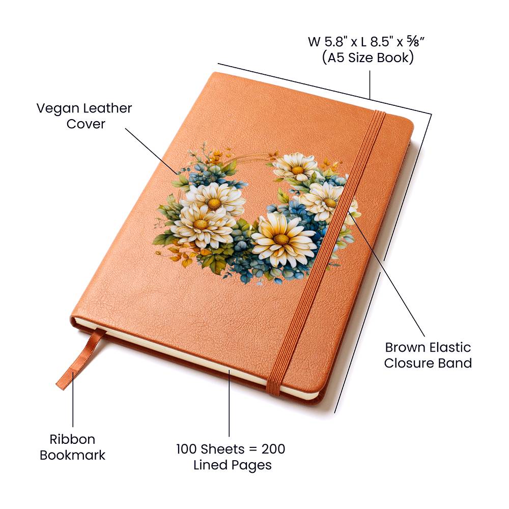 Floral Flower Wreath 141 - Vegan Leather Journal