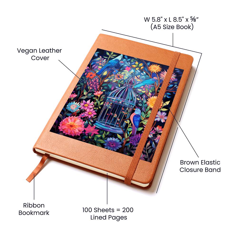 Birds And Floral Design 168 - Vegan Leather Journal