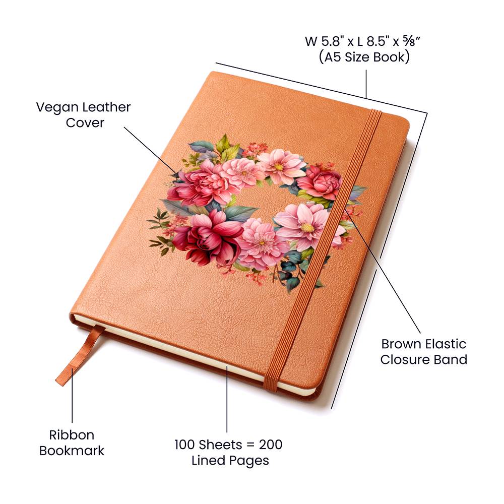 Floral Flower Wreath 007 - Vegan Leather Journal