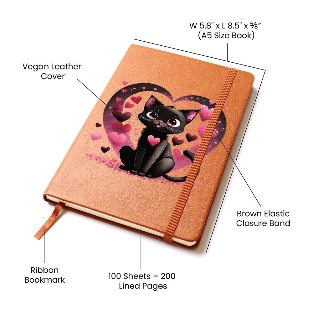 Valentine's Day Black Cat 077 - Vegan Leather Journal