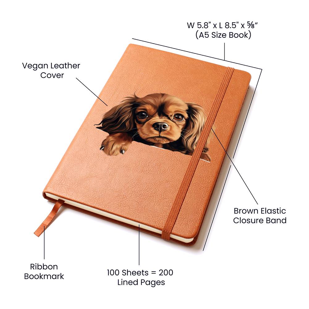 English Toy Spaniel Peeking - Vegan Leather Journal