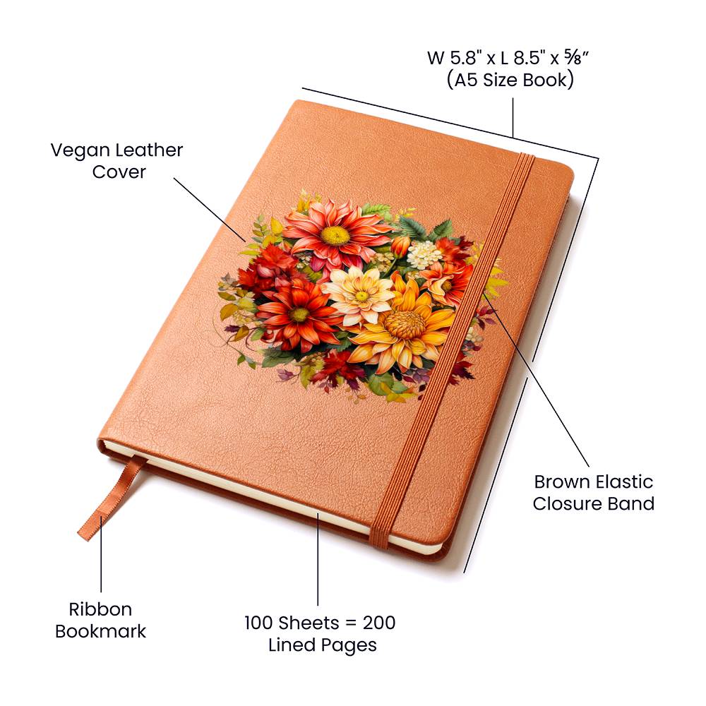 Floral Flower Wreath 094 - Vegan Leather Journal