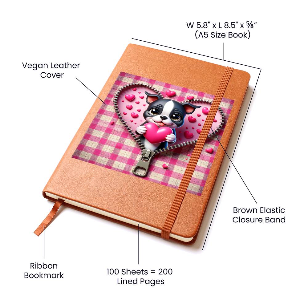 Valentine's Day Dog And Zipper 015 - Vegan Leather Journal