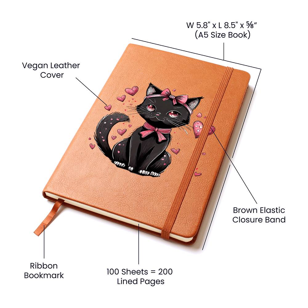 Valentine's Day Black Cat 043 - Vegan Leather Journal
