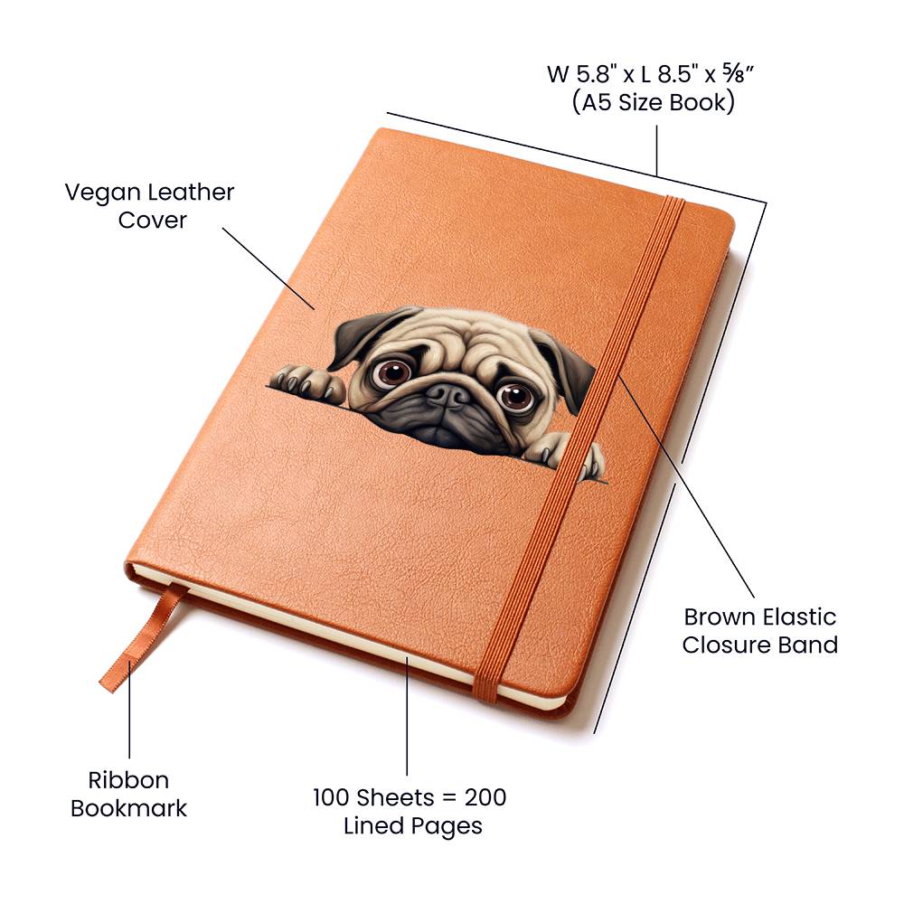 Pug Peeking - Vegan Leather Journal