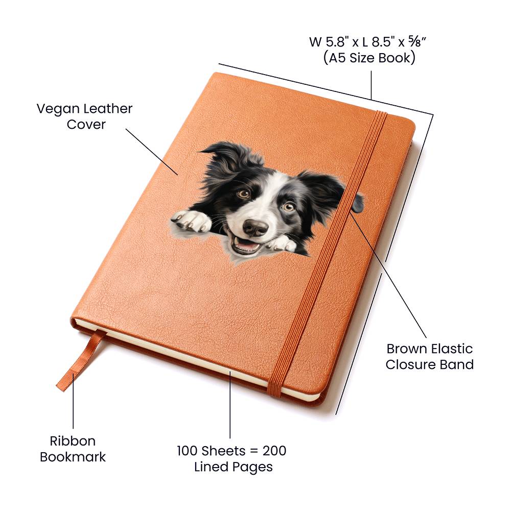 Border Collie Peeking - Vegan Leather Journal