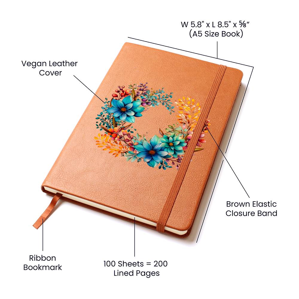 Floral Flower Wreath 016 - Vegan Leather Journal